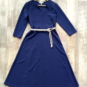 SOLD Vneck Long Sleeve Midi Navy Belted Dress